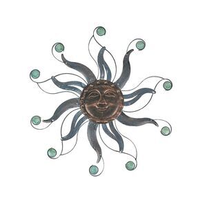 Antique Copper Finish Metal Sun Face Wall Hanging